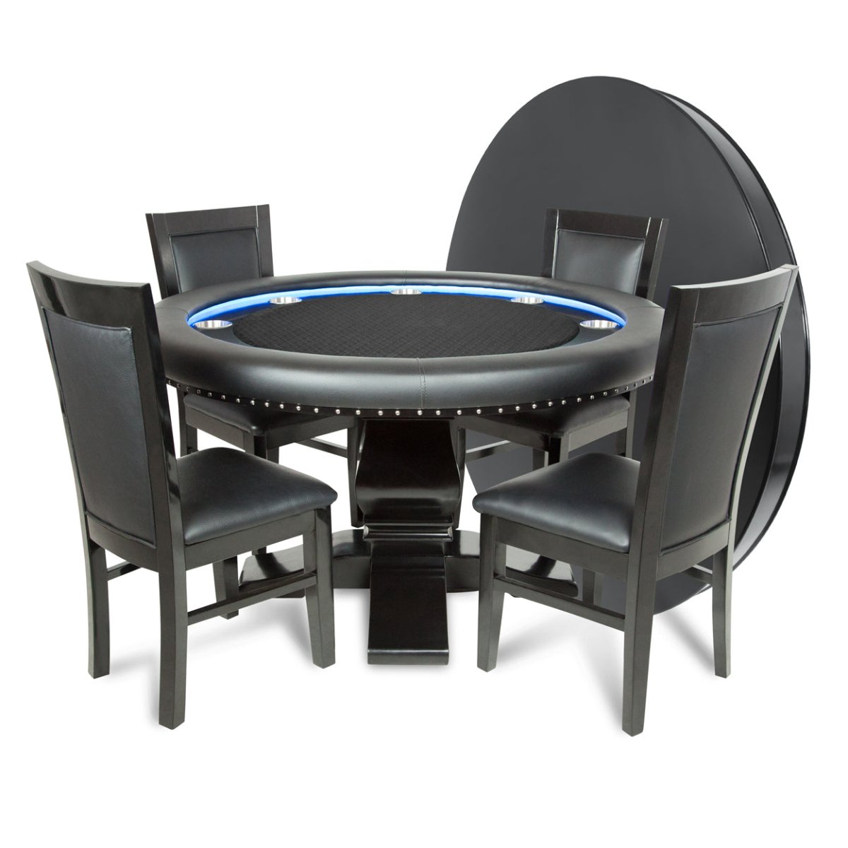BBO Poker Tables - Round Dining Top for Ginza LED Poker Table – Black Gloss Finish - Elite Man Cave