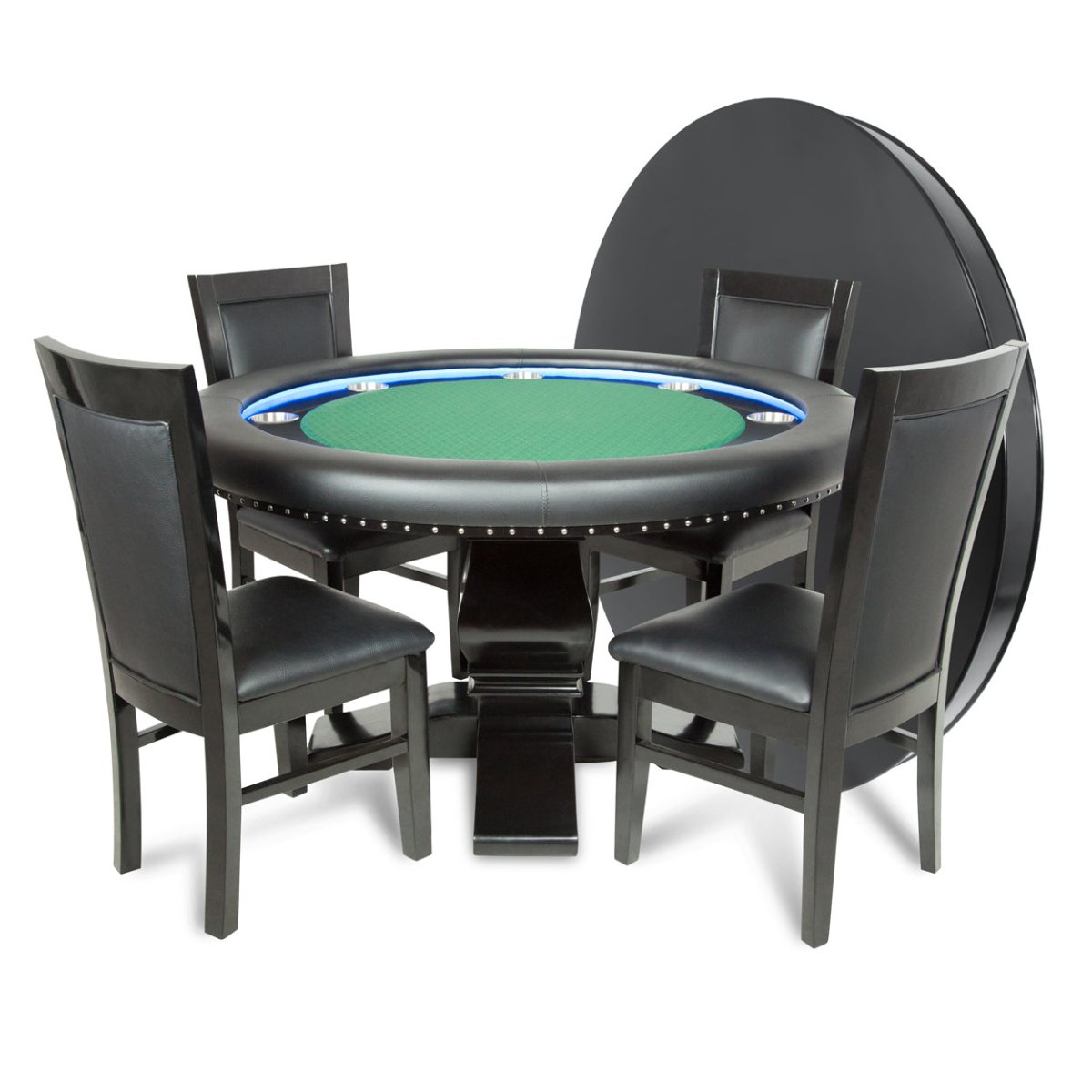 BBO Poker Tables - Round Dining Top for Ginza LED Poker Table – Black Gloss Finish - Elite Man Cave