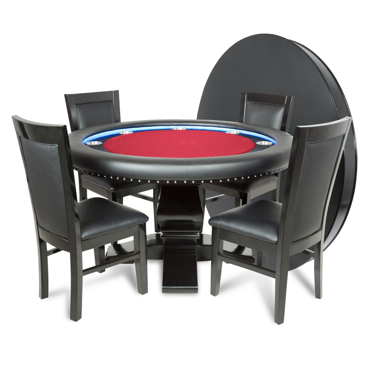 BBO Poker Tables - Round Dining Top for Ginza LED Poker Table – Black Gloss Finish - Elite Man Cave